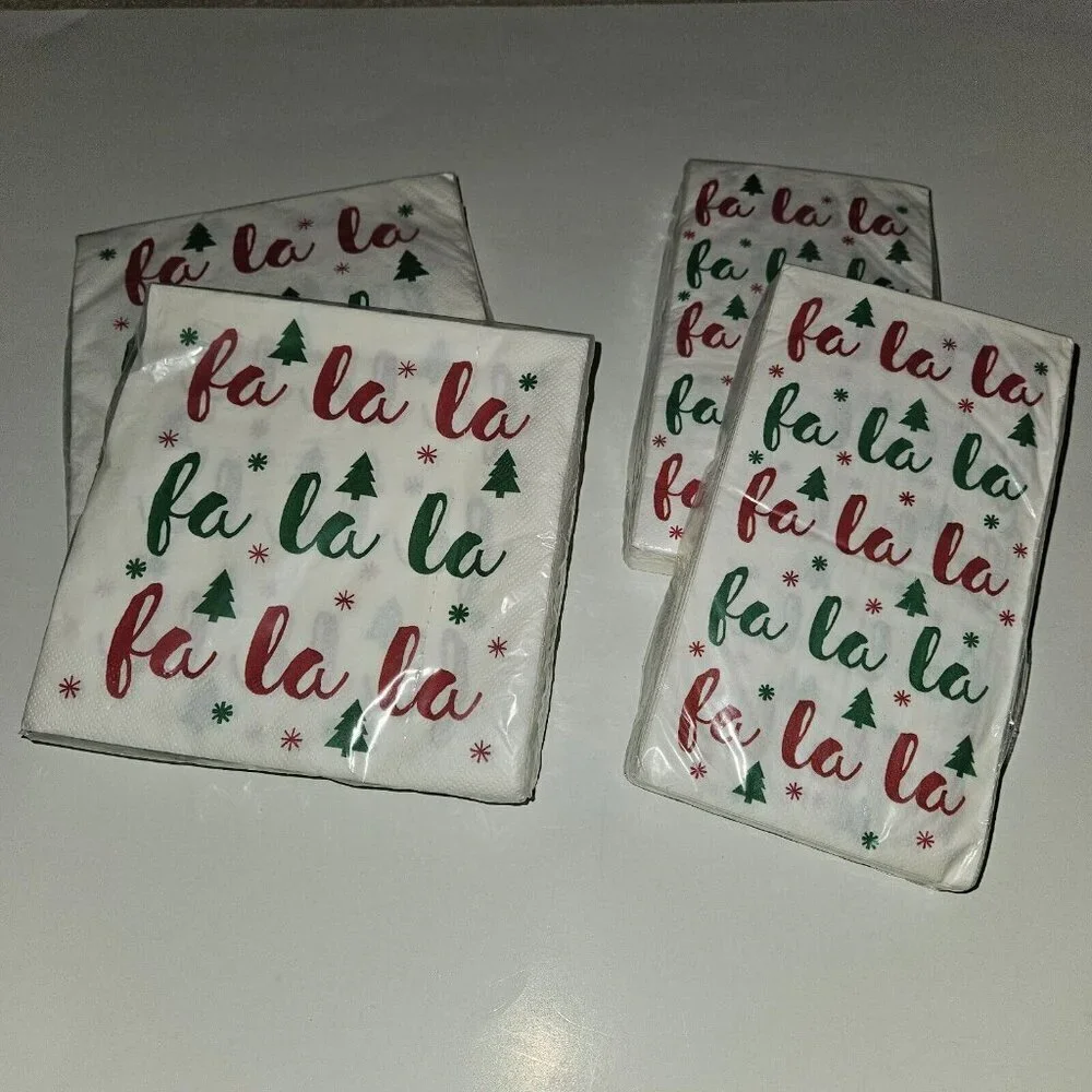 NEW 4 Packages Christmas Napkins Lot FaLaLa Fa La La ~ Sizes (2) Guest (2) Lunch